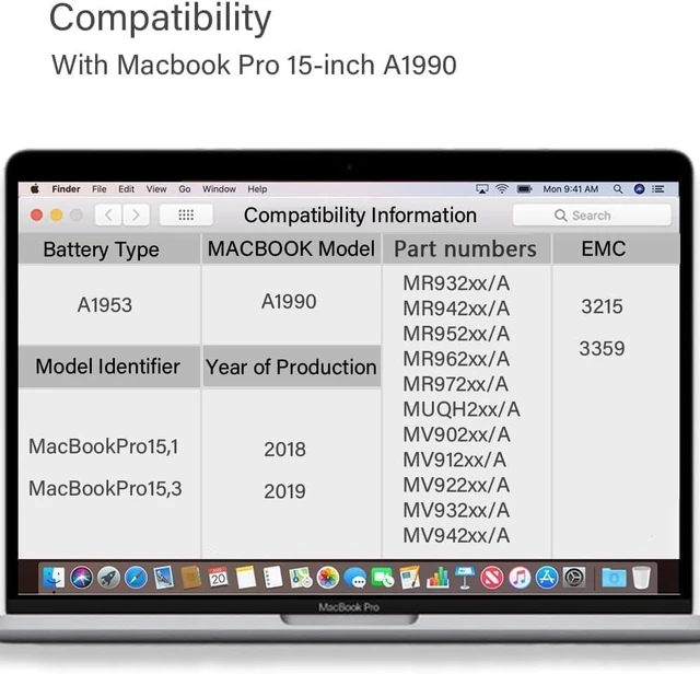 Alt view image 5 of 7 - A1990 Battery Replacement for MacBook Pro, A1953 Battery for 15 inch MacBook Pro A1990(Mid 2018 2019),fits EMC 3215 3359 A1990 Laptop Battery 11.4V 7400mAh 84.36Wh