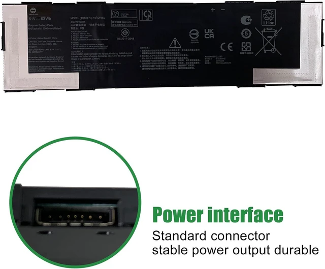 Alt view image 3 of 6 - C31N2205 Laptop Battery Replacement for Asus Chromebook CX34 Flip CX3401 ExpertBook B3 B3404CVF Series Notebook Black 11.61V 63Wh 5260mAh
