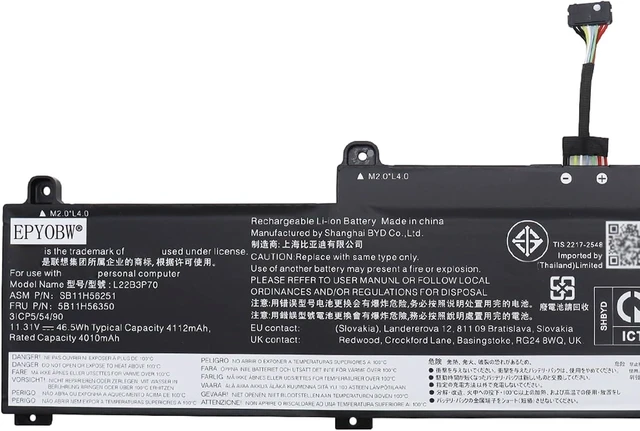 Alt view image 2 of 5 - L22B3P70 Laptop Battery 46.5Wh 3-Cell Compatible with Lenovo ThinkPad L14 Gen 4 / ThinkPad L15 Gen 4 Series L22D3P70 L22M3P70 L22X3P70