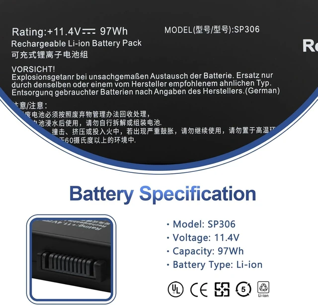 Alt view image 2 of 7 - ANTIEE SP306 Laptop Battery Replacement for Siemens Simatic Field PG M6 Series 3INR19/65-3 97Wh 11.4V 8500mAh