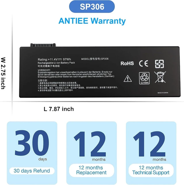 Alt view image 7 of 7 - ANTIEE SP306 Laptop Battery Replacement for Siemens Simatic Field PG M6 Series 3INR19/65-3 97Wh 11.4V 8500mAh