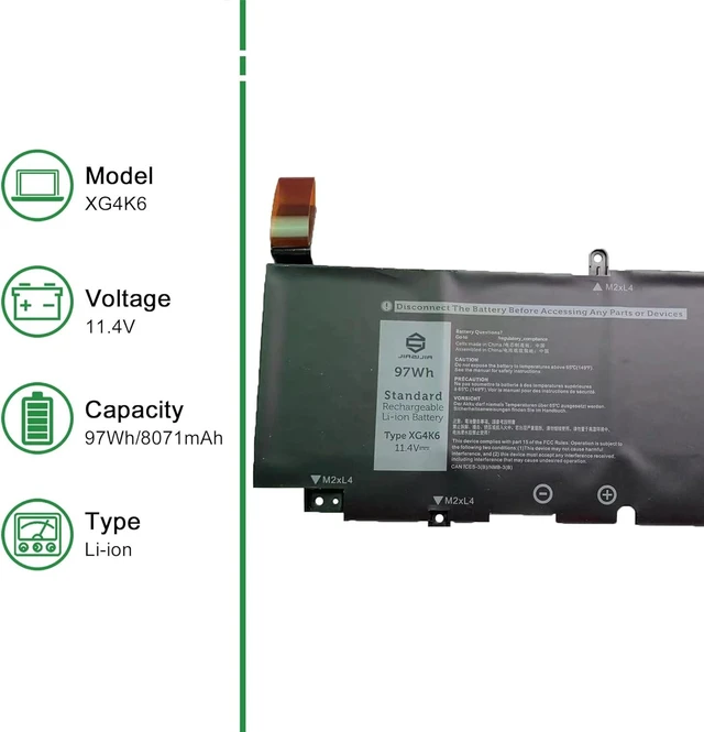 Alt view image 2 of 5 - JIAZIJIA XG4K6 01RR3 F8CPG Laptop Battery Replacement for XPS 9700 9710 9720 Precision 5750 5760 5770 Series Notebook 001RR3 0F8CPG 11.4V 97Wh
