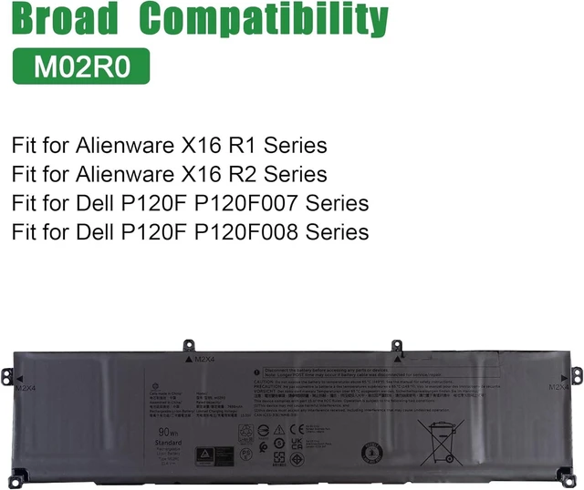 Alt view image 4 of 5 - M02R0 Laptop Battery Replacement for Alienware X16 R1 R2 P120F P120F007 P120F008 Series Notebook HP26N 0HP26N Black 11.4V 90Wh 7698mAh