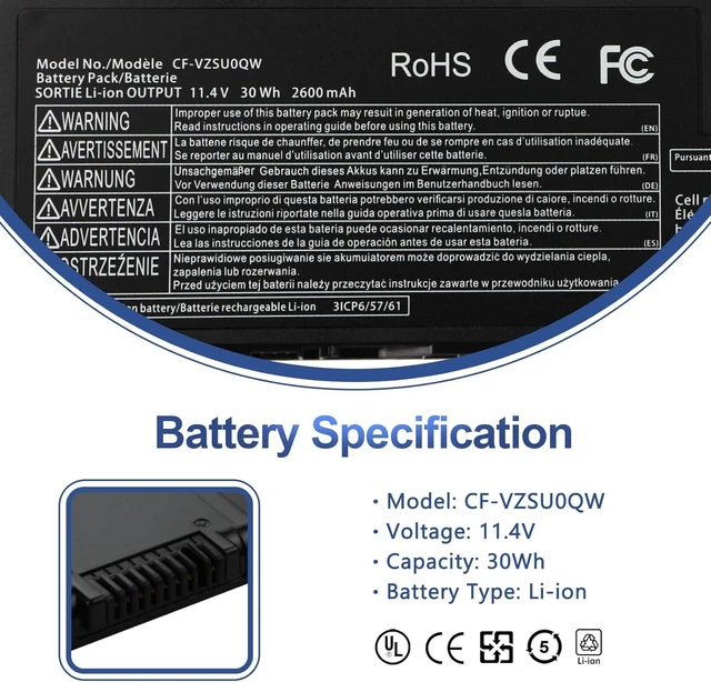 Alt view image 2 of 7 - ANTIEE CF-VZSU0QW CF-20 Laptop Battery Replacement for Panasonic ToughBook CF-20 MK1 Toughpad FZ-A2 CF-VZSU0QJS CF-VZSU0QK CF-VZSU0QR 2600mAh 30Wh