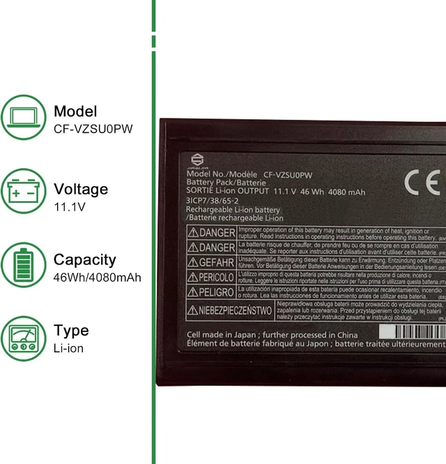 Alt view image 2 of 6 - CF-VZSU0PW Laptop Battery Replacement for Panasonic Toughbook CF-54 Series Notebook Black 11.1V 46Wh 4080mAh