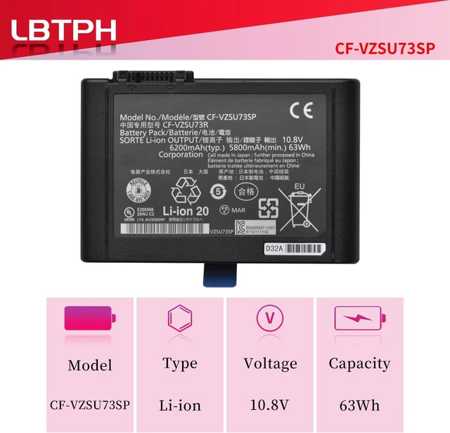 Alt view image 3 of 7 - CF-VZSU73U CF-VZSU73R CF-VZSU73SP 63Wh 5800mAh 10.8V Laptop Battery Replacement for Panasonic Toughbook CF-D1 Mk1 Mk2 Series