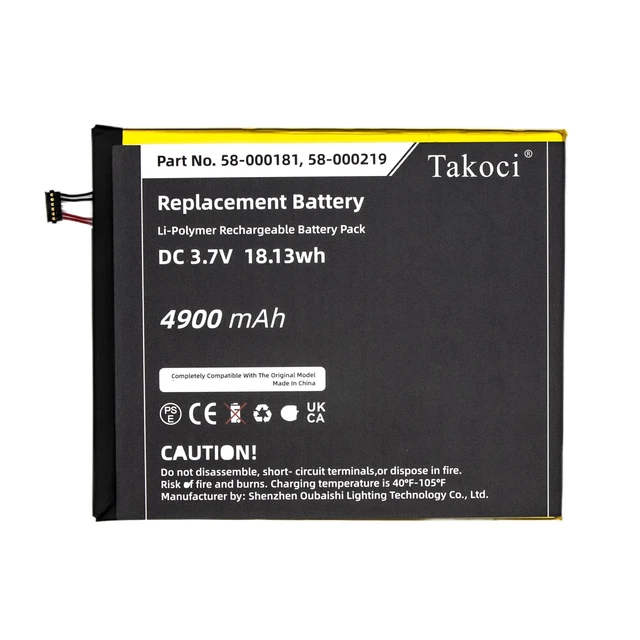 Alt view image 3 of 5 - TAWUZUOR Replacement 58-000181 Battery for Fire 8th Generation Fire HD8 8TH SX0340T SX034QT L5S83A 26S1014 MC-31A0B8 & 58-000219 3.7V/4900mAh
