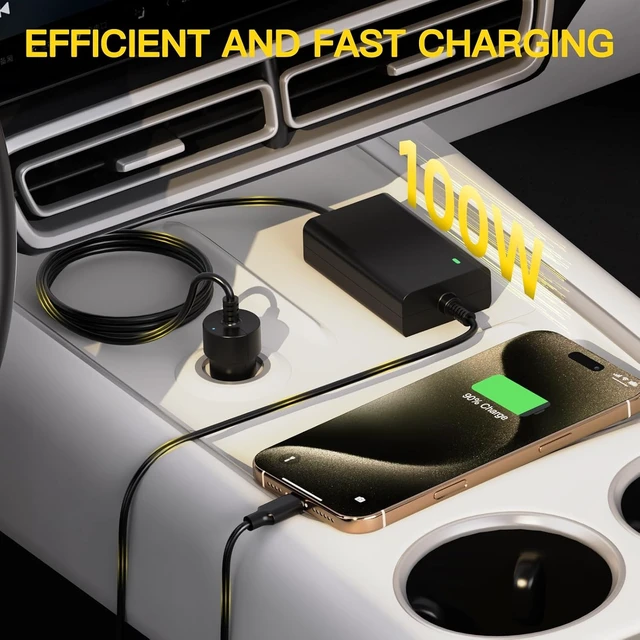 Alt view image 4 of 7 - 100W USB-C Laptop Car Charger for Latitude/XPS/Precision MacBook Pro/Air HP Spectre/Elitebook for ThinkPad/Yoga/IdeaPad Chromebook/Swift Google for Zenbook Car Laptop Charger