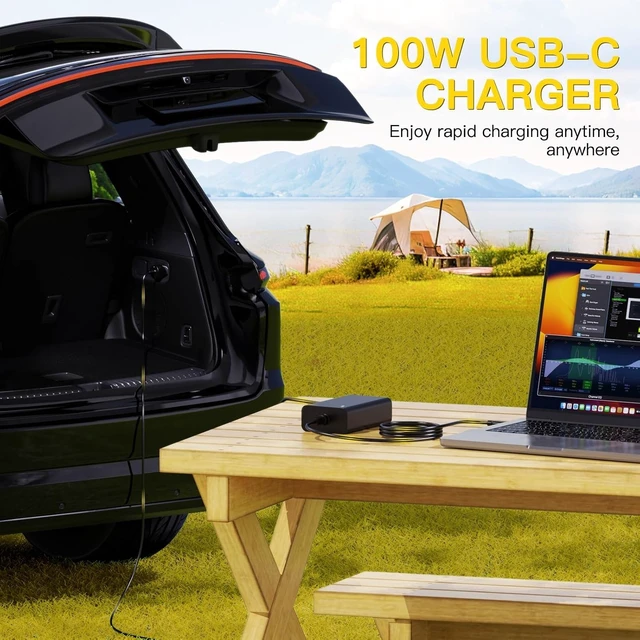 Alt view image 7 of 7 - 100W USB-C Laptop Car Charger for Latitude/XPS/Precision MacBook Pro/Air HP Spectre/Elitebook for ThinkPad/Yoga/IdeaPad Chromebook/Swift Google for Zenbook Car Laptop Charger