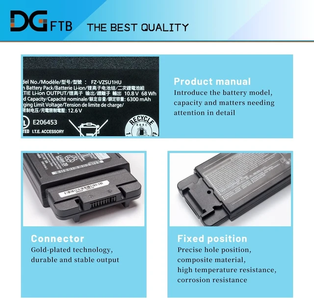 Alt view image 2 of 7 - FZ-VZSU1HU Laptop Battery Replacement Pack for PANASONIC TOUGHBOOK 55 Series FZ-55 Mk1 Mk2 PN 3INR19/66-2 Higher Capacity (10.8V 68Wh/6300mAh)
