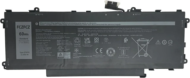 Main image of GT6TK Battery 60Wh 5065mAh Replacement for Dell Latitude 9440 2-in-1 9450 2-in-1 Series K2CPY 31CP5/81/75 11.55V 3-Cell
