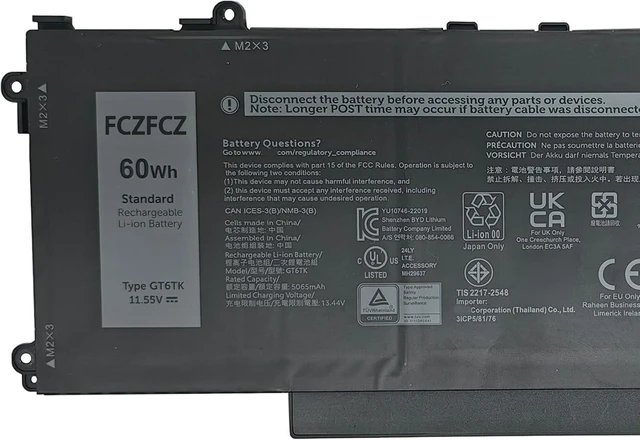 Alt view image 2 of 5 - GT6TK Battery 60Wh 5065mAh Replacement for Dell Latitude 9440 2-in-1 9450 2-in-1 Series K2CPY 31CP5/81/75 11.55V 3-Cell