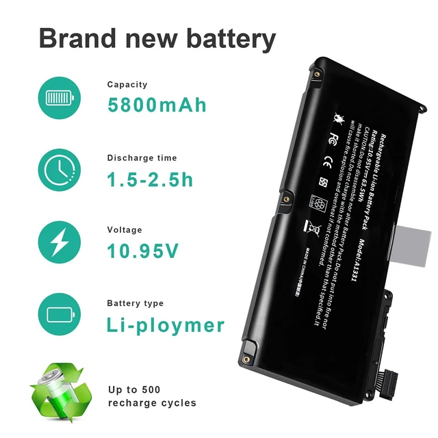 Alt view image 2 of 5 - Fancy Buying A1331 13" A1342 (Late 2009 Mid 2010) Laptop Battery for Apple MacBook Unibody fits 661-5391 020-6582-A MC233LL/A MC207LL/A MC516LL/A