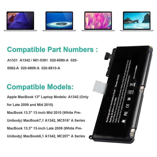Alt view image 5 of 5 - Fancy Buying A1331 13" A1342 (Late 2009 Mid 2010) Laptop Battery for Apple MacBook Unibody fits 661-5391 020-6582-A MC233LL/A MC207LL/A MC516LL/A