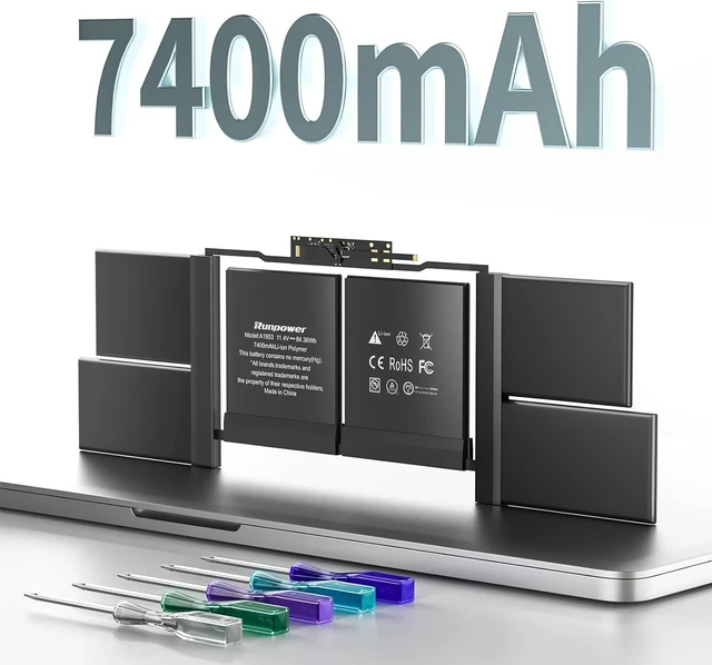 Alt view image 5 of 7 - A1953 Battery, Laptop Battery A1953 for MacBook Pro 15 inch A1990 Battery Mid 2018 2019 Replacement Battery Lithium Polymer EMC 3215 3359(11.4V 84.36WH 7400mAh)
