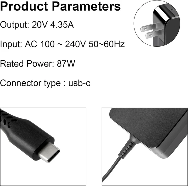Alt view image 4 of 7 - 87W/90W USB C Power Adapter Type C Wall Charger Compatible 61W 45W 30W and 12W for MacBook Pro Air 2018 HP and Any Laptops or Smart Phones