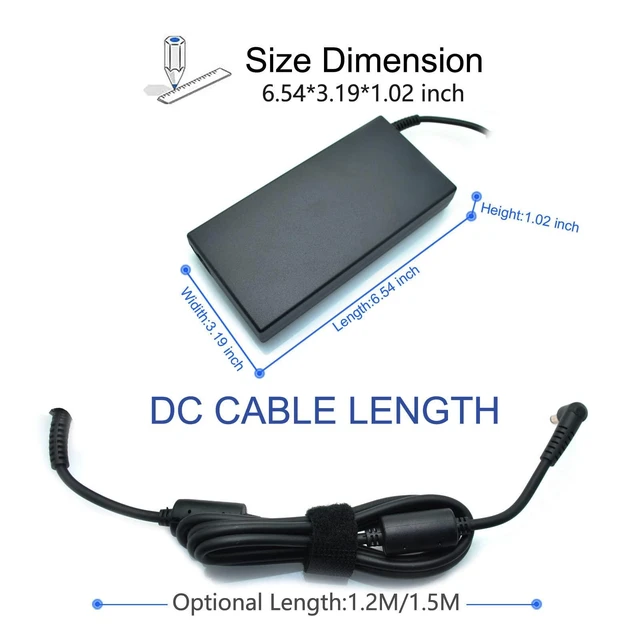Alt view image 3 of 5 - 19.5V 9.23A 180W Laptop Charger for Msi A15-180P1A, for Sager NP7876 NP7856-N NP7856-S NP8956 NP8957 Notebook AC Adapter 5.5x2.5mm with Power Cord