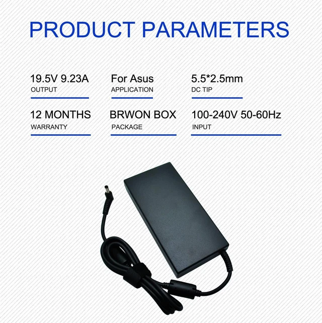 Alt view image 2 of 5 - 19.5V 9.23A 180W Laptop Charger for Msi A15-180P1A, for Sager NP7876 NP7856-N NP7856-S NP8956 NP8957 Notebook AC Adapter 5.5x2.5mm with Power Cord