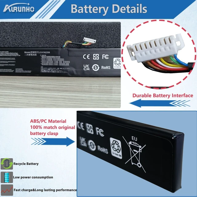 Alt view image 3 of 5 - AURUNHO 74Wh C41N2208 Battery for Replacement for ASUS Rog Ally PC71L RC71L Gaming Handheld Series RC71L-NH001W RC71L-NH002W RC71L-NH019W 15.48V
