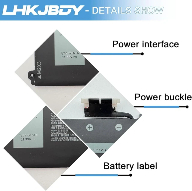 Alt view image 3 of 7 - GT6TK Laptop Battery Compatible with Dell Latitude 9440 9450 2-in-1 Series 0MWK05 MWK05 K2CPY 0K2CPY 60Wh 5065mAh 11.55V
