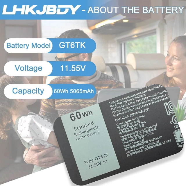 Alt view image 2 of 7 - GT6TK Laptop Battery Compatible with Dell Latitude 9440 9450 2-in-1 Series 0MWK05 MWK05 K2CPY 0K2CPY 60Wh 5065mAh 11.55V