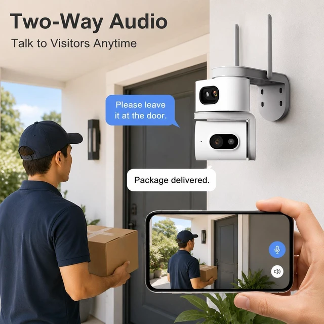Alt view image 2 of 7 - Dual-Lens Waterproof Outdoor Security Camera Dual-Screen Full-Color Night Vision, 4G Cellular Surveillance Camera