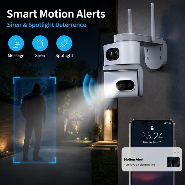 Alt view image 3 of 7 - Dual-Lens Waterproof Outdoor Security Camera Dual-Screen Full-Color Night Vision, 4G Cellular Surveillance Camera