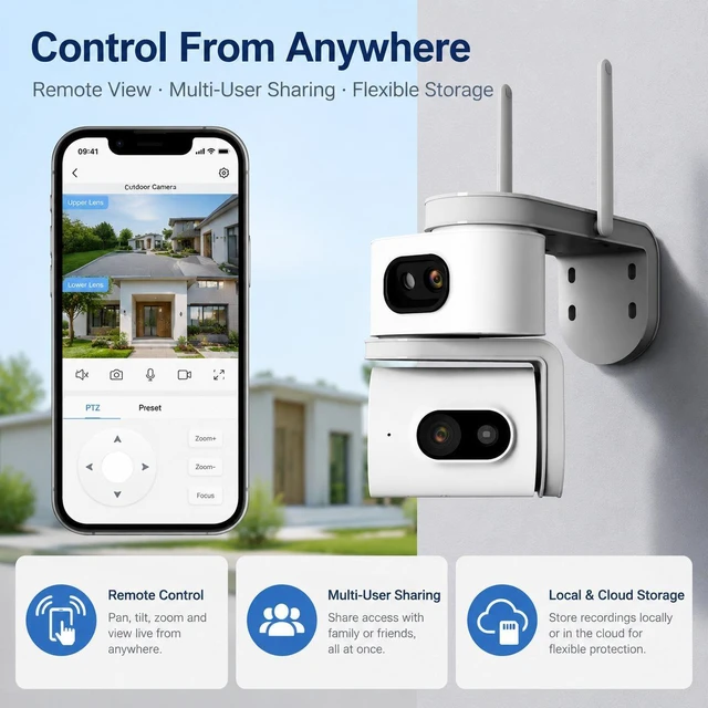Alt view image 4 of 7 - Dual-Lens Waterproof Outdoor Security Camera Dual-Screen Full-Color Night Vision, 4G Cellular Surveillance Camera