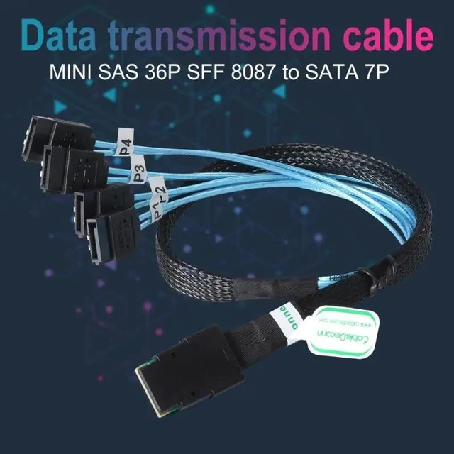 Alt view image 2 of 5 - 50/70cm SAS SATA cable Mini-SAS SFF-8087 to 4 SATA Cable Mini SAS 4i SFF8087 36P To 4 SATA 7P Cable 12Gbps Hard Drive Data cable
