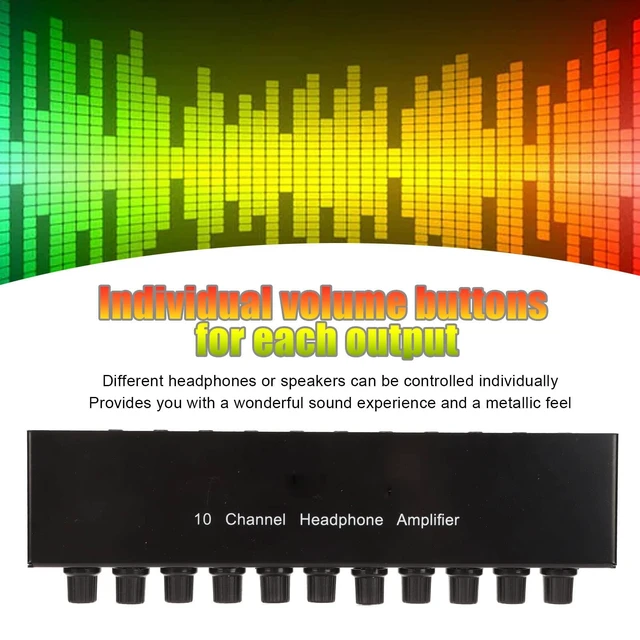 Alt view image 2 of 5 - Stereo Headphone Amplifier, 3.5 mm Input 1 in 10 Out Channel Headphone Amplifier, Stereo Audio Amp with 12V 1A Power Adapter, Audio Music Distributor Headphone Splitter for Studio and Stage(US)