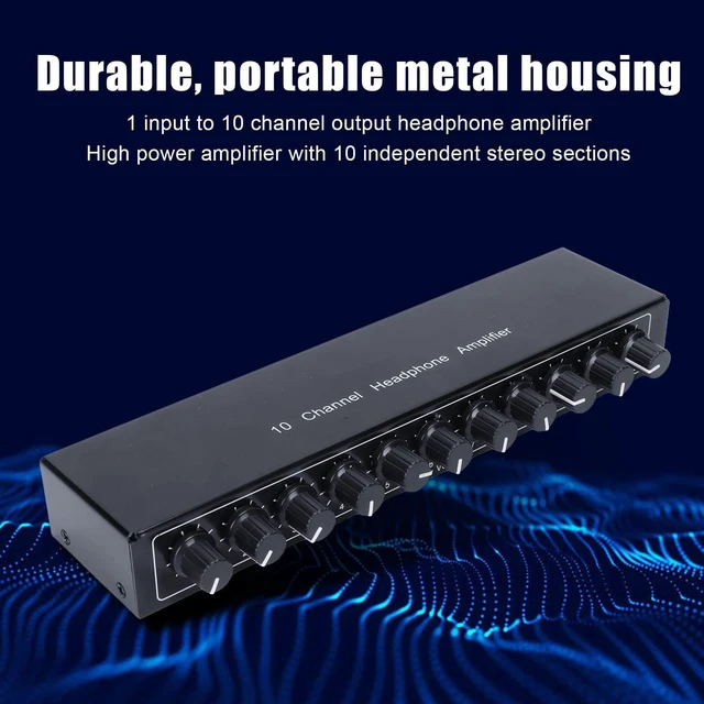 Alt view image 3 of 5 - Stereo Headphone Amplifier, 3.5 mm Input 1 in 10 Out Channel Headphone Amplifier, Stereo Audio Amp with 12V 1A Power Adapter, Audio Music Distributor Headphone Splitter for Studio and Stage(US)
