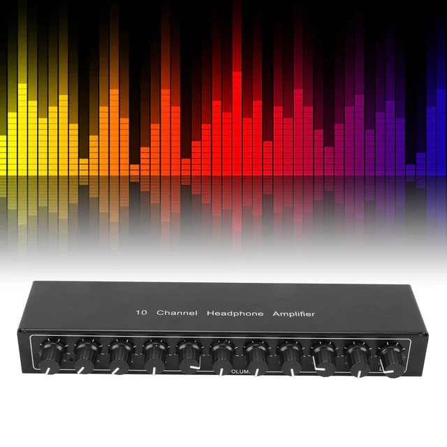Alt view image 5 of 5 - Stereo Headphone Amplifier, 3.5 mm Input 1 in 10 Out Channel Headphone Amplifier, Stereo Audio Amp with 12V 1A Power Adapter, Audio Music Distributor Headphone Splitter for Studio and Stage(US)
