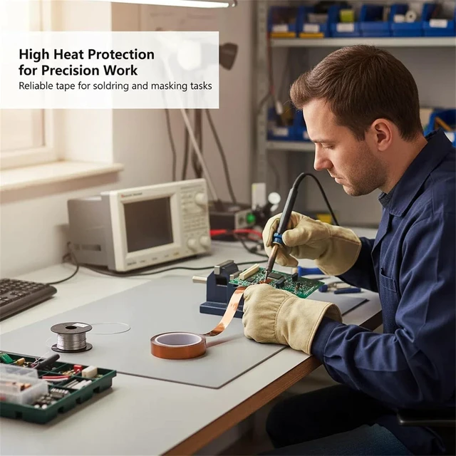 Alt view image 6 of 6 - High-Temperature Polyimide Tape with Silicone Adhesive - 1/8'', 1/4'', 1/2'', 1'' Multi-Size Bundle for Masking, Soldering, Electronics