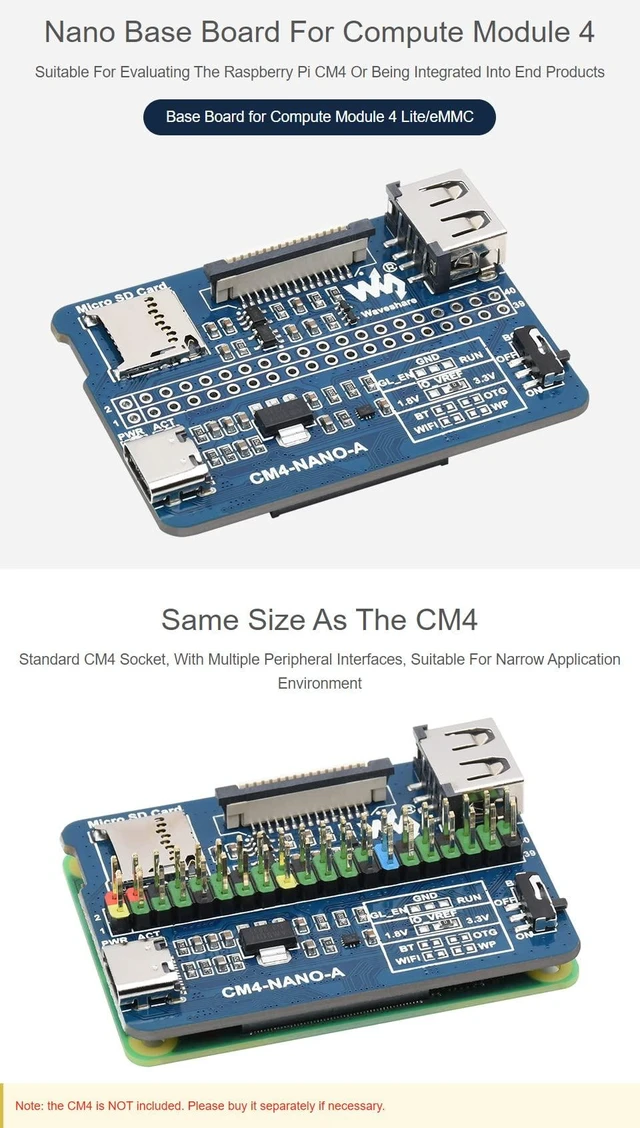 Alt view image 3 of 5 - Waveshare Nano Base Board (A) for Raspberry Pi Compute Module 4 Same Size as The CM4 Base Board for Compute Module 4 Lite/eMMC