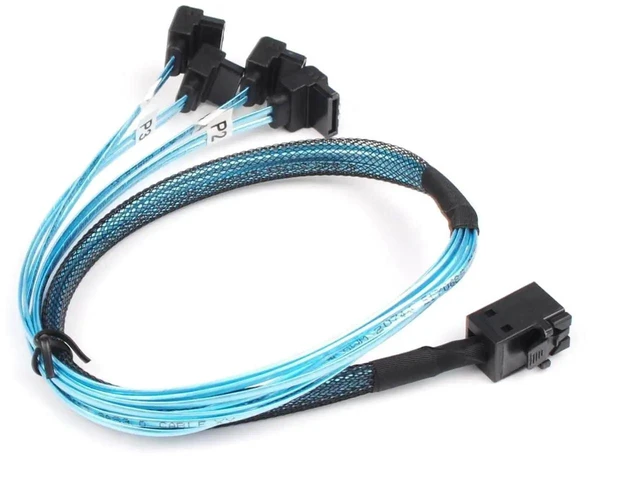 Alt view image 5 of 5 - Mini SAS to SATA Cable, SFF-8643 to SATA Target Angle Cable, SFF-8643 for Controller 4 Sata Connect to Hard Drive, 0.5Meter/1.6FT
