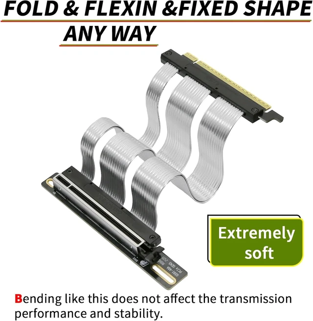 Alt view image 4 of 7 - PCIe 5.0 X16 Riser Cable GPU Extension Cable GEN5 Vertical Mount for Next RTX5090, GEN5 SSD Riser Card (40cm)
