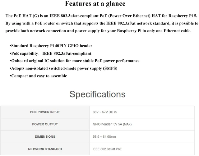 Alt view image 3 of 5 - Pi5 PoE HAT Board Compatible with Raspberry Pi 5/Compute Module 5, Power Over Ethernet HAT,Offer Network Connection and Power Supply to Pi 5/CM 5 in One Cable, 5V 5A