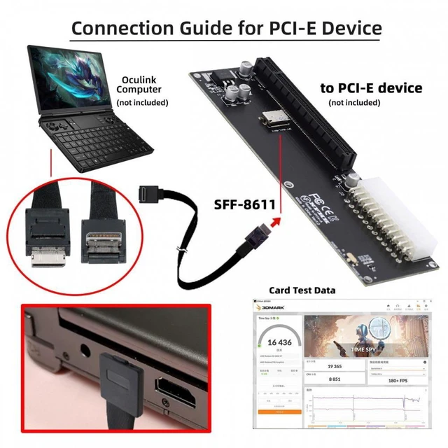 Alt view image 6 of 7 - CY Down Angled 90 Degree OcuLink PCIe 4.0 PCI-Express SFF-8611 4i to SFF-8611 Data Active Cable for eGPU SSD 80cm
