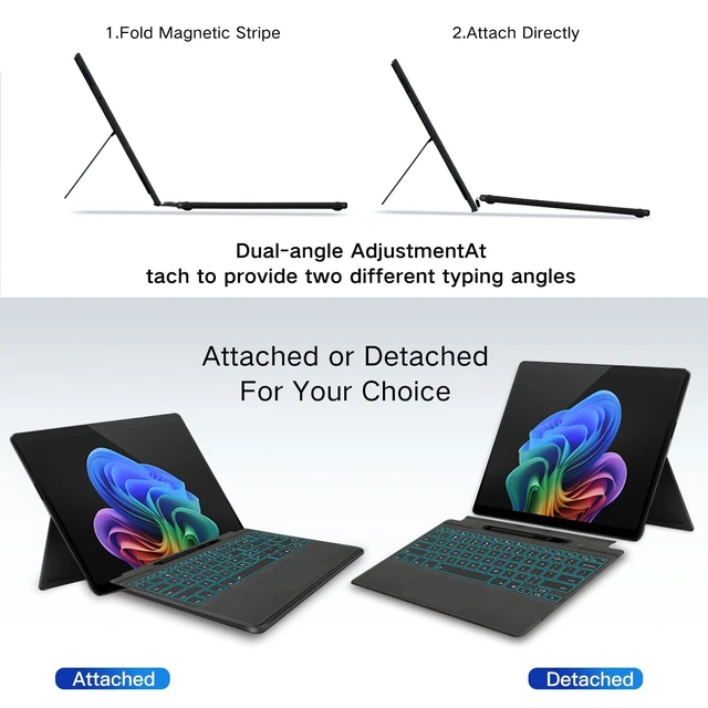 Alt view image 4 of 5 - JvKzaen Surface Pro 9 Keyboard with Slim Pen, Compatible with Microsoft Surface Pro 11 10 9 8 X, 13 Inch Bluetooth Wireless Backlit Type Cover with Slim Pen,Keyboard with Slim Pen,Black