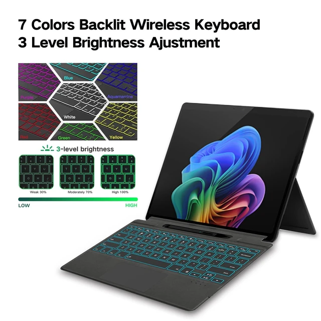 Alt view image 3 of 5 - JvKzaen Surface Pro 9 Keyboard with Slim Pen, Compatible with Microsoft Surface Pro 11 10 9 8 X, 13 Inch Bluetooth Wireless Backlit Type Cover with Slim Pen,Keyboard with Slim Pen,Black