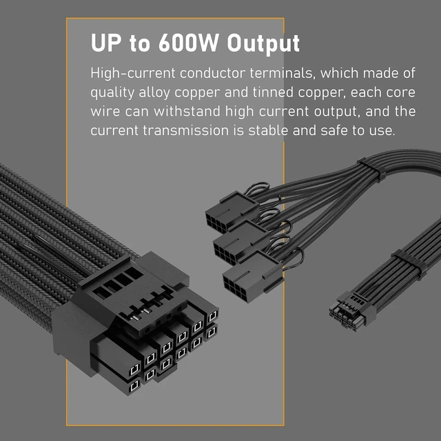 Alt view image 4 of 7 - EZDIY-FAB GPU Power Sleeved Cable Extension, 16pin(12+4) 12VHPWR PCIe 5.0 Connector Male to 3X PCIE 8 PIN for RTX4070ti/ 4080/ 3090Ti, with Pre-Installed Cable Combs-16AWG/Black