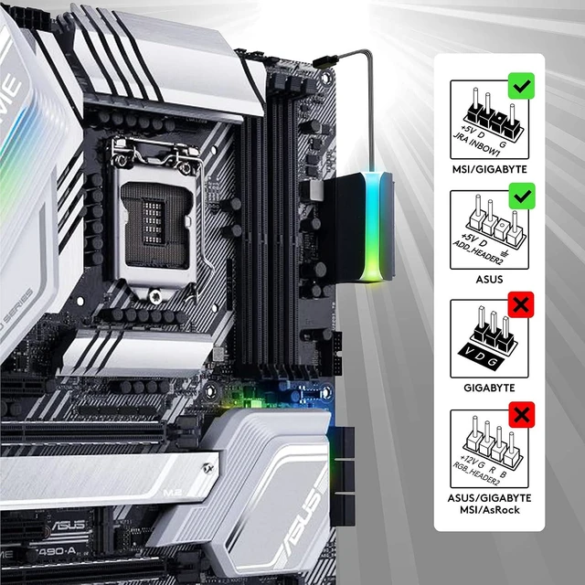 Alt view image 14 of 14 - EZDIY-FAB ATX 24-pin 90 Degree Power Connector 5V 3 Pin ARGB Rainbow Female to Male Power Supply/Power Adapter for Computer Motherboard -1 Pack