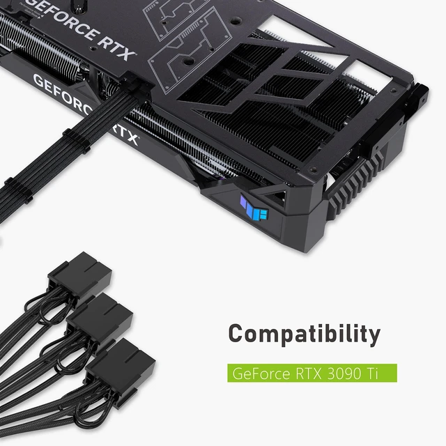 Alt view image 7 of 7 - EZDIY-FAB GPU Power Sleeved Cable Extension, 16pin(12+4) 12VHPWR PCIe 5.0 Connector Male to 3X PCIE 8 PIN for RTX4070ti/ 4080/ 3090Ti, with Pre-Installed Cable Combs-16AWG/Black