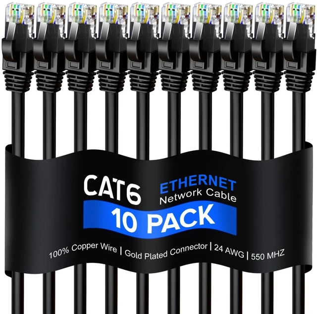Main image of Maximm Cat 6 Ethernet Cable 2 Ft, 100% Pure Copper, Cat6 Cable (10 Pack) LAN Cable, Internet Cable, Patch Cable and Network Cable - UTP (Black) 2 Feet
