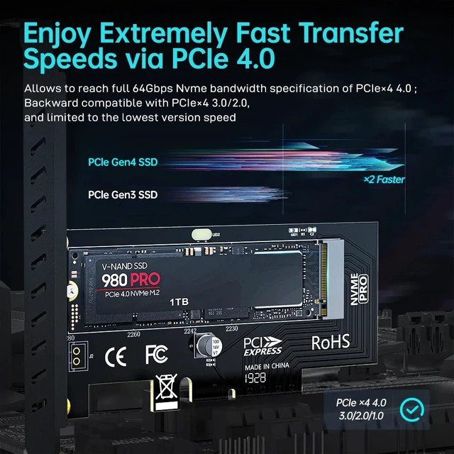 Alt view image 7 of 7 - M.2 NVME SSD to PCIe 4.0 X4 Adapter Card with Copper Cooling Best Heatsink Upgrade for PC , PCIE GEN4 Full Speed 64Gbps