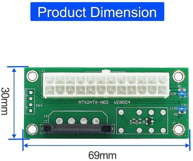 Alt view image 4 of 6 - Dual Power Supply Connector Add2PSU Multiple Power Supply Adapter, Synchronous Power Board, Add 2PSU with Power LED to SATA 15 Pin Connector