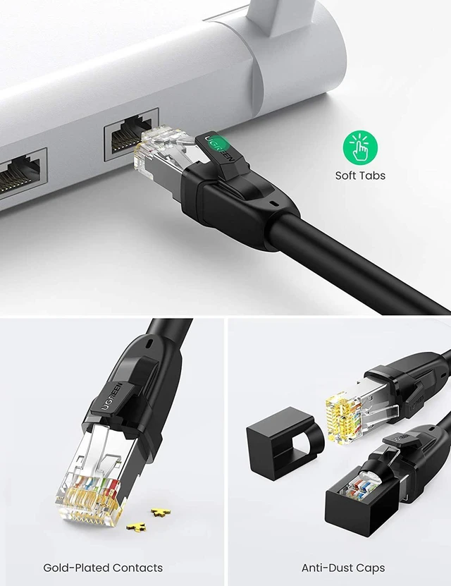 Alt view image 5 of 7 - UGREEN Cat 8 Ethernet Cable Cat8 RJ45 Network LAN Cord High Speed Compatible for Gaming PS5 PS4 Xbox One PS3 Modem Router PC Mac Laptop 6FT