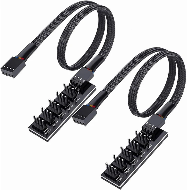 Alt view image 8 of 14 - 2 Pack Cooling Fan 1 to 5 Hub, All 4 Pin Cooling Fans Power Extension Cable for PC Case Internal Motherboard Fan, 5 Way Splitter Wire for ATX Computer Case, Sleeved Braided (16 inches)