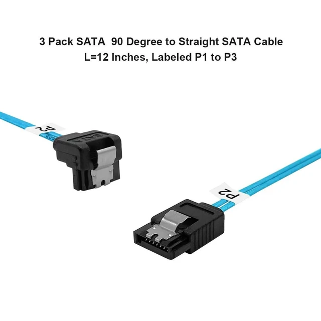 Alt view image 4 of 5 - SATA-III Cable:12 Inches,3 Pack Thin 90-Degree SATA Right-Angle Cable 6-Gbps Data Angled to Straight with Locking Latch for SDD,HDD,Computer,Blue (0.3M)