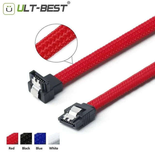 Main image of 5 PCS SATA 3.0 III SATA3 7pin Data Cable 6Gb/s Right Angle Cables HDD Hard Disk Drive Cord line Green Red Nylon Sleeved 50CM